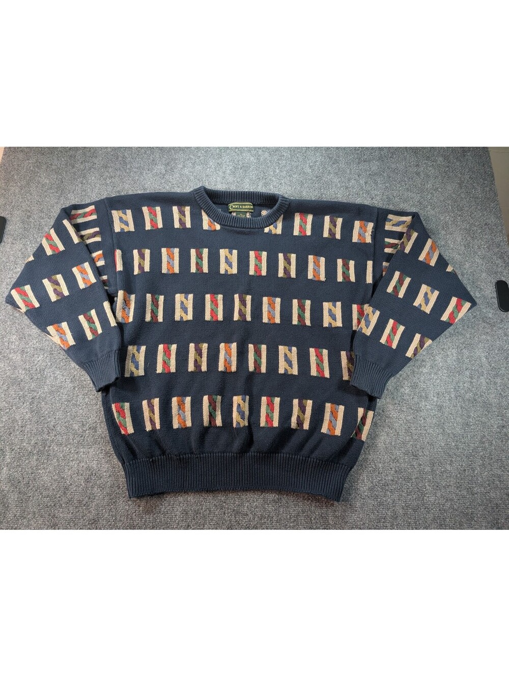 Croft & Barrow Mens XL Navy Blue Cotton Sweater Geometric Grandpa